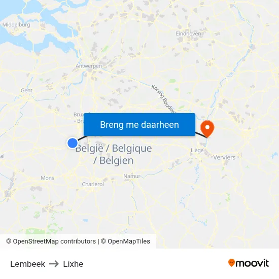 Lembeek to Lixhe map