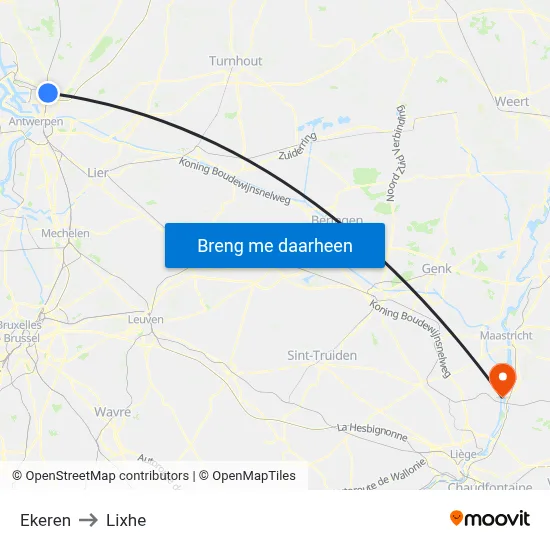 Ekeren to Lixhe map