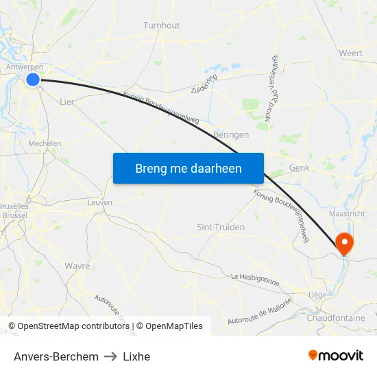 Anvers-Berchem to Lixhe map