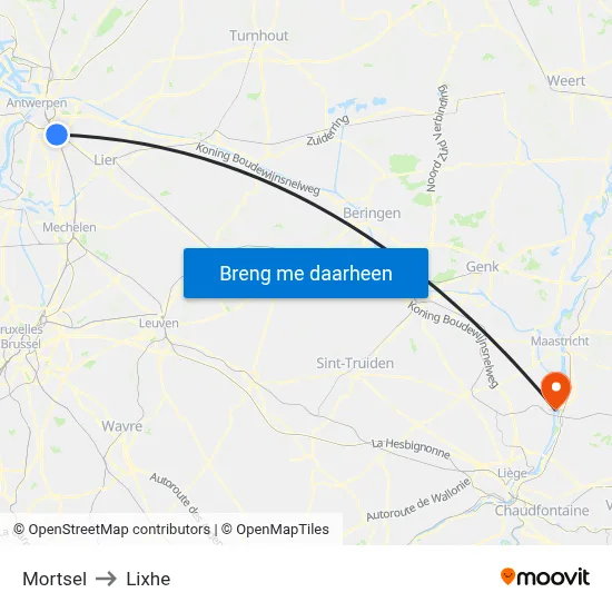 Mortsel to Lixhe map