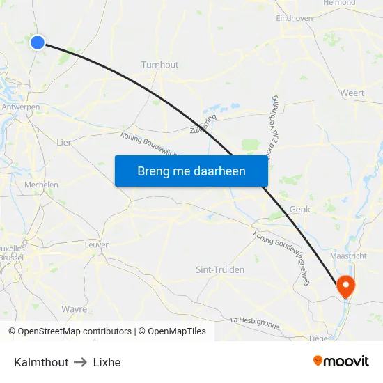 Kalmthout to Lixhe map