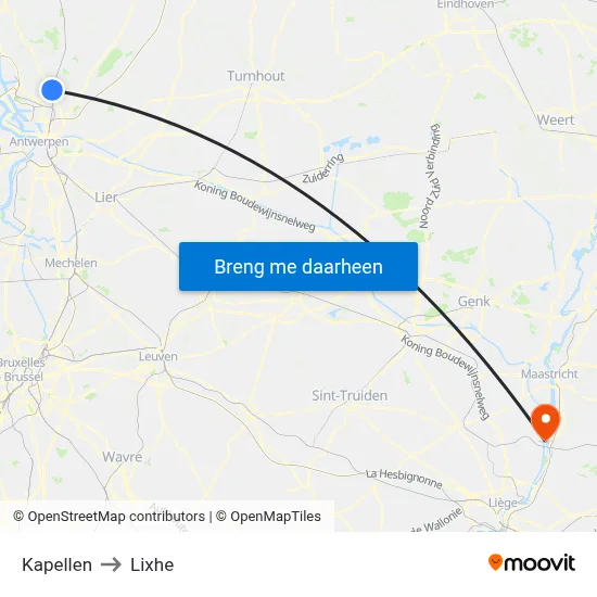 Kapellen to Lixhe map