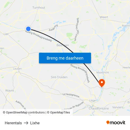 Herentals to Lixhe map