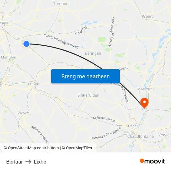 Berlaar to Lixhe map