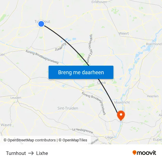 Turnhout to Lixhe map