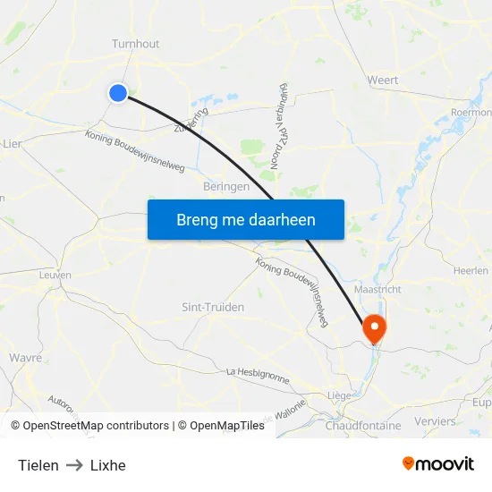 Tielen to Lixhe map