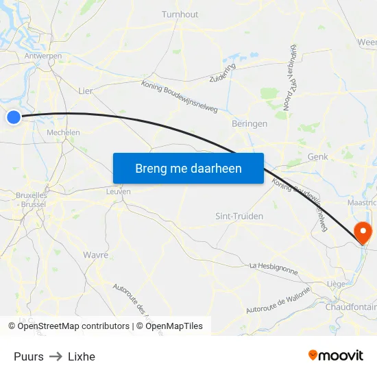 Puurs to Lixhe map