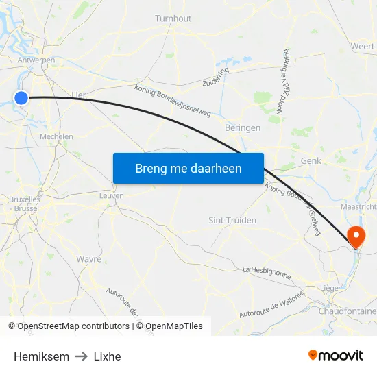 Hemiksem to Lixhe map