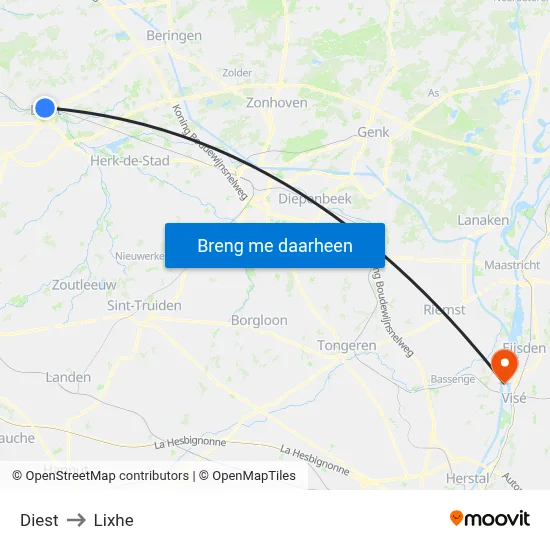 Diest to Lixhe map