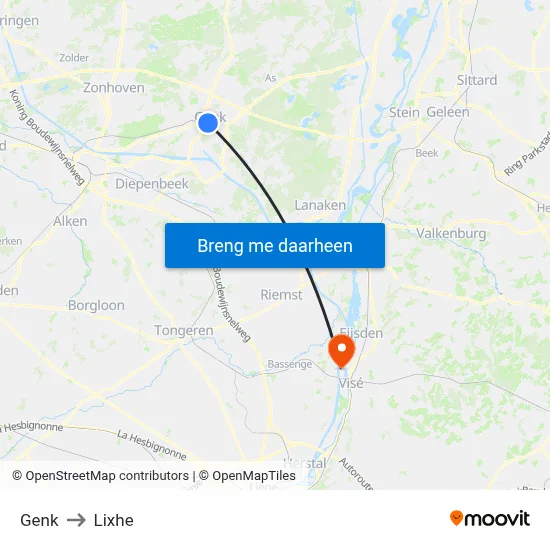 Genk to Lixhe map