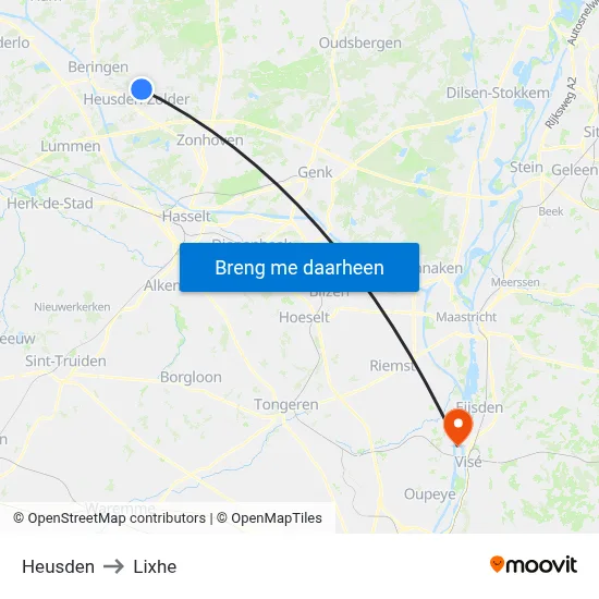 Heusden to Lixhe map