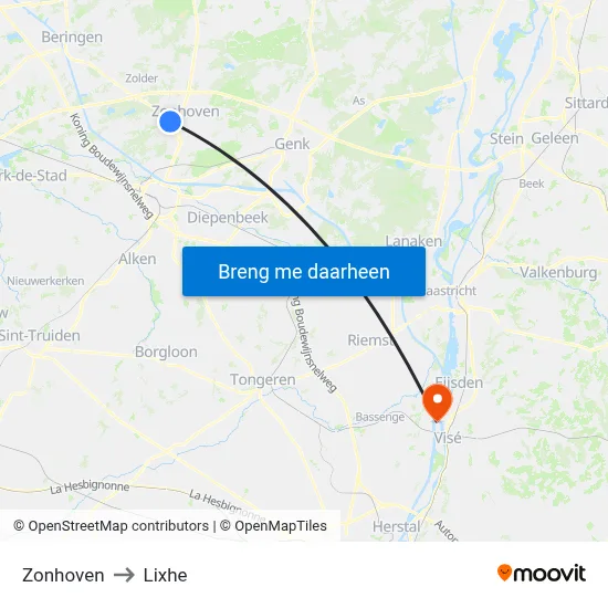 Zonhoven to Lixhe map