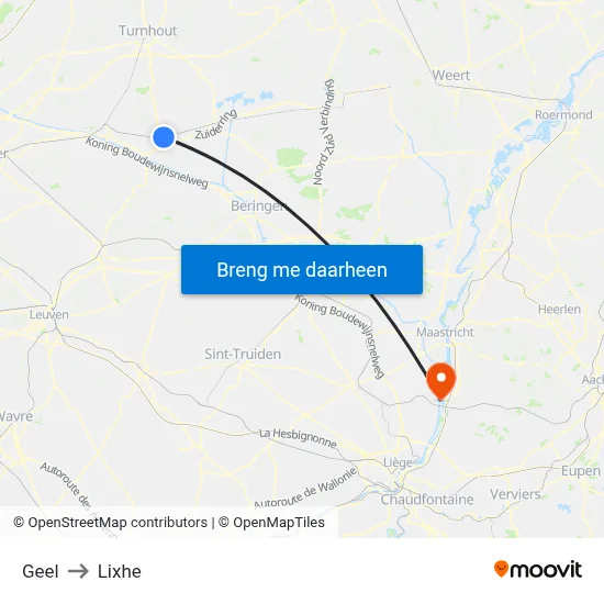Geel to Lixhe map