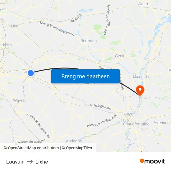 Louvain to Lixhe map