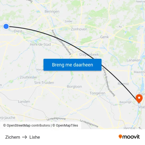 Zichem to Lixhe map