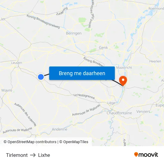 Tirlemont to Lixhe map