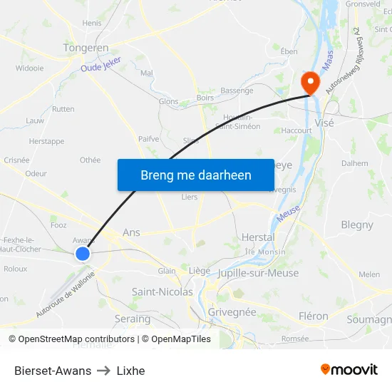 Bierset-Awans to Lixhe map