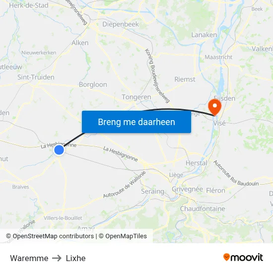 Waremme to Lixhe map