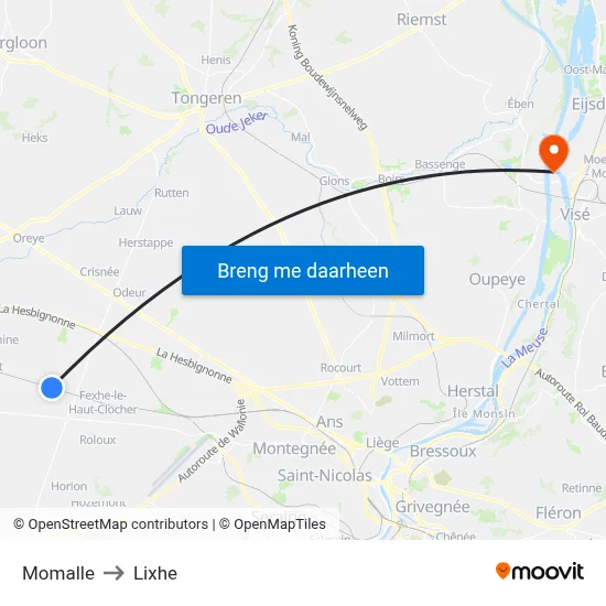 Momalle to Lixhe map