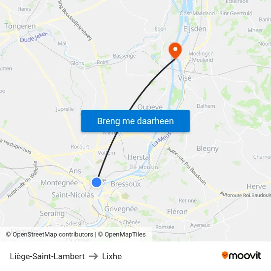 Liège-Saint-Lambert to Lixhe map