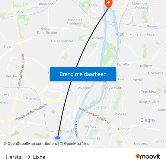 Herstal to Lixhe map