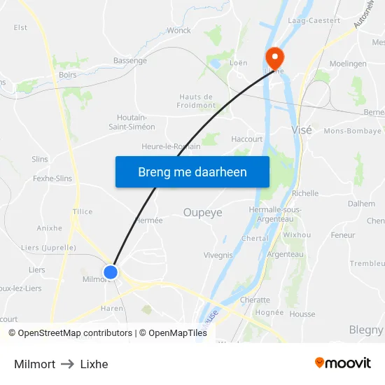 Milmort to Lixhe map
