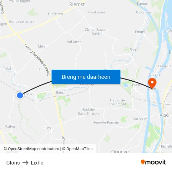 Glons to Lixhe map