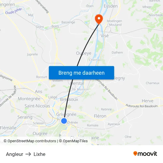 Angleur to Lixhe map