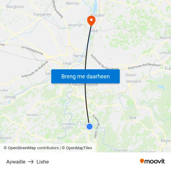 Aywaille to Lixhe map
