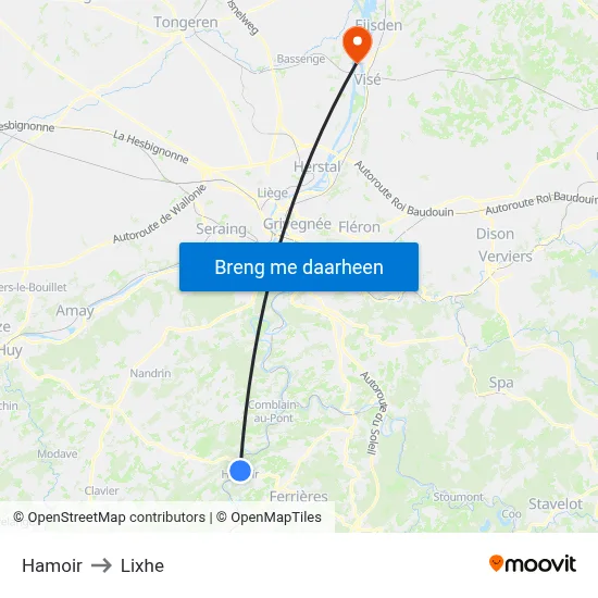 Hamoir to Lixhe map
