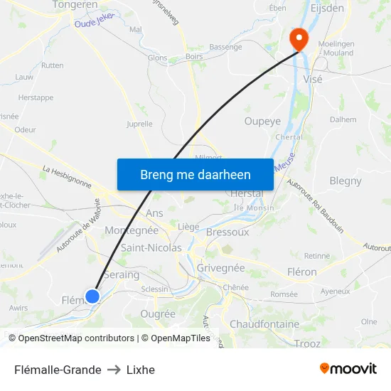 Flémalle-Grande to Lixhe map
