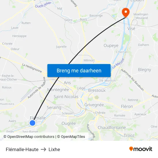 Flémalle-Haute to Lixhe map