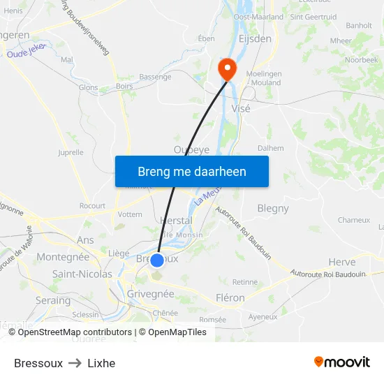 Bressoux to Lixhe map