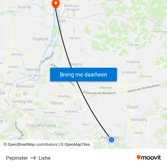 Pepinster to Lixhe map