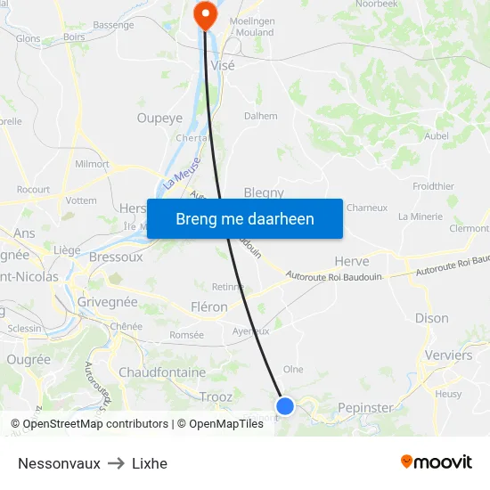 Nessonvaux to Lixhe map