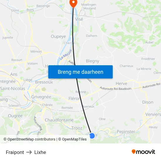 Fraipont to Lixhe map