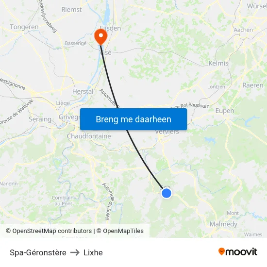 Spa-Géronstère to Lixhe map