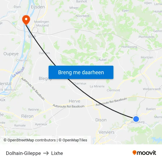 Dolhain-Gileppe to Lixhe map