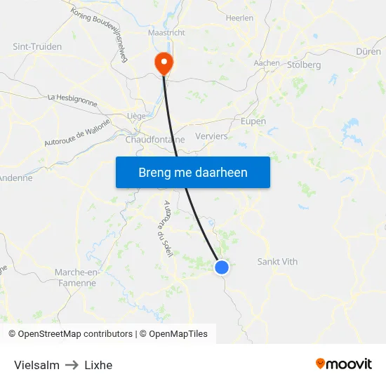 Vielsalm to Lixhe map