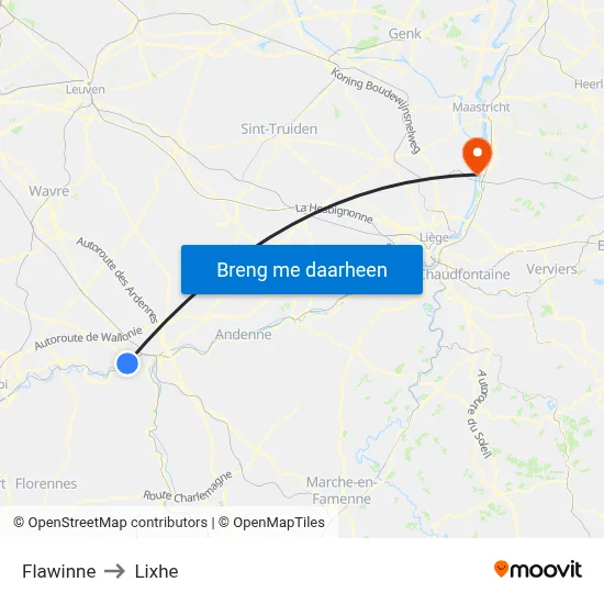 Flawinne to Lixhe map