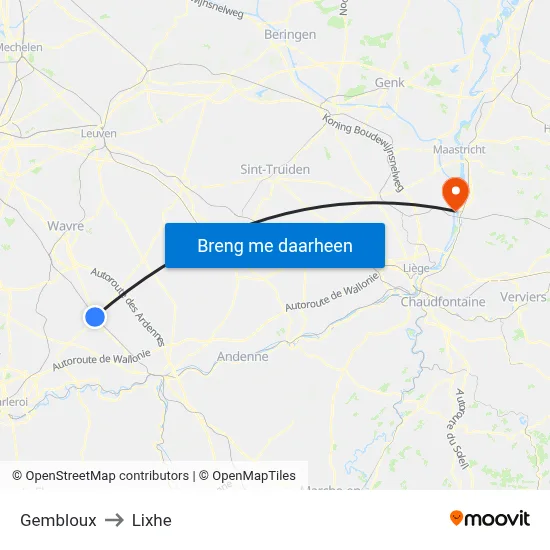Gembloux to Lixhe map