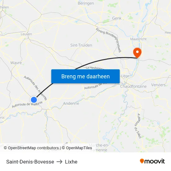 Saint-Denis-Bovesse to Lixhe map