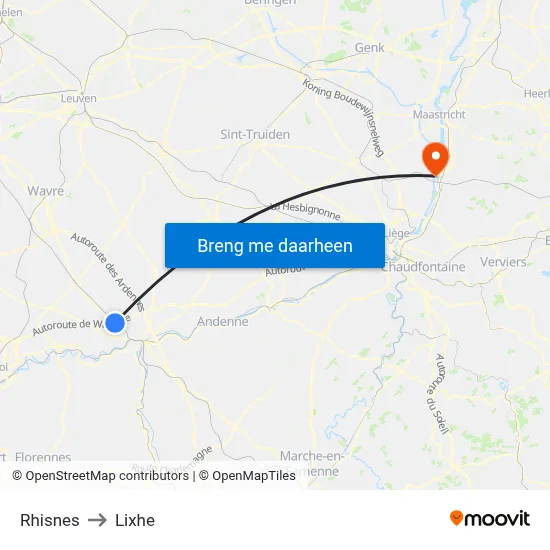 Rhisnes to Lixhe map