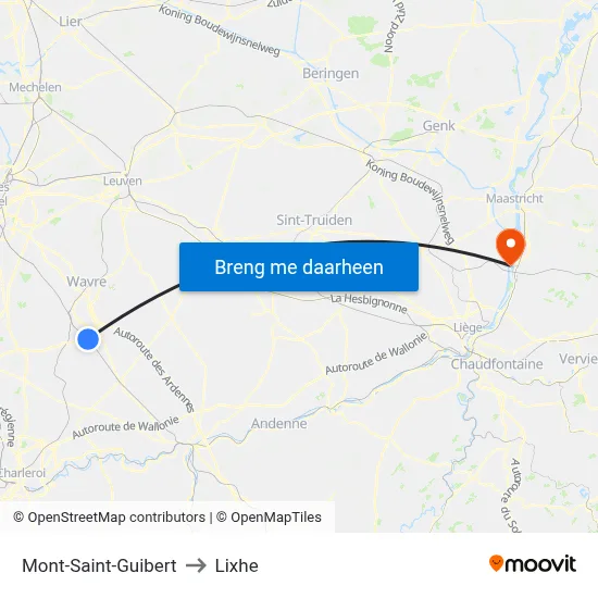 Mont-Saint-Guibert to Lixhe map
