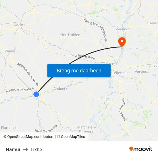 Namur to Lixhe map