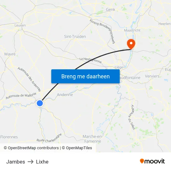 Jambes to Lixhe map