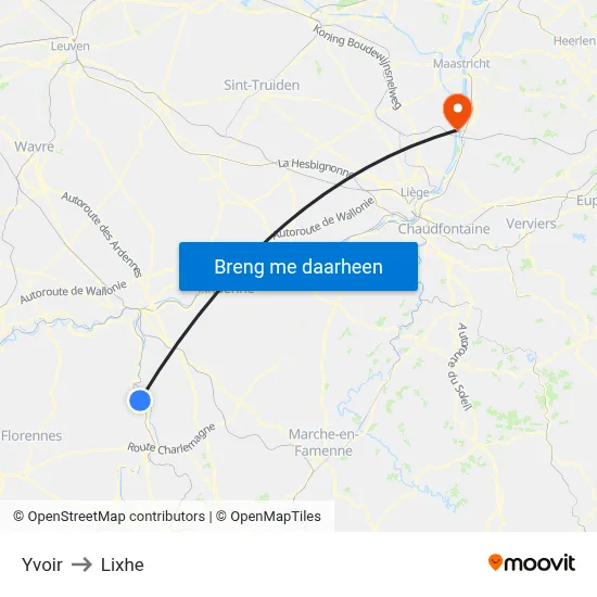 Yvoir to Lixhe map