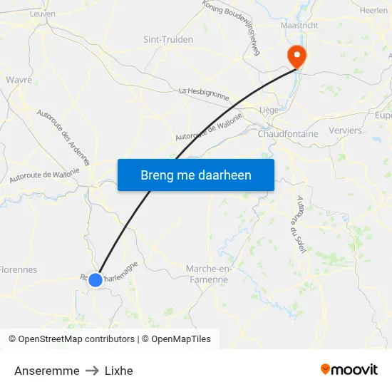 Anseremme to Lixhe map