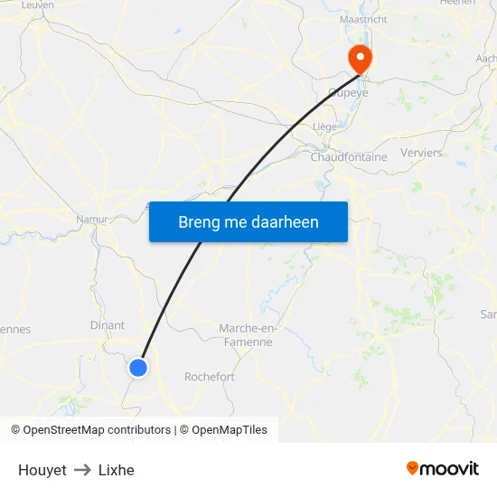 Houyet to Lixhe map