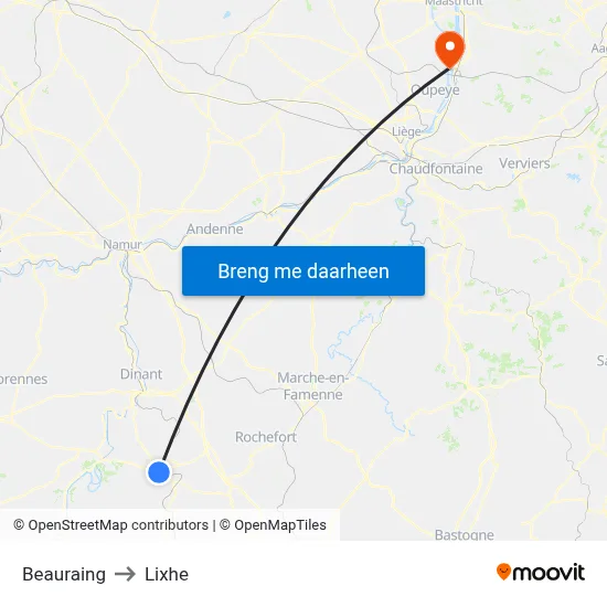 Beauraing to Lixhe map